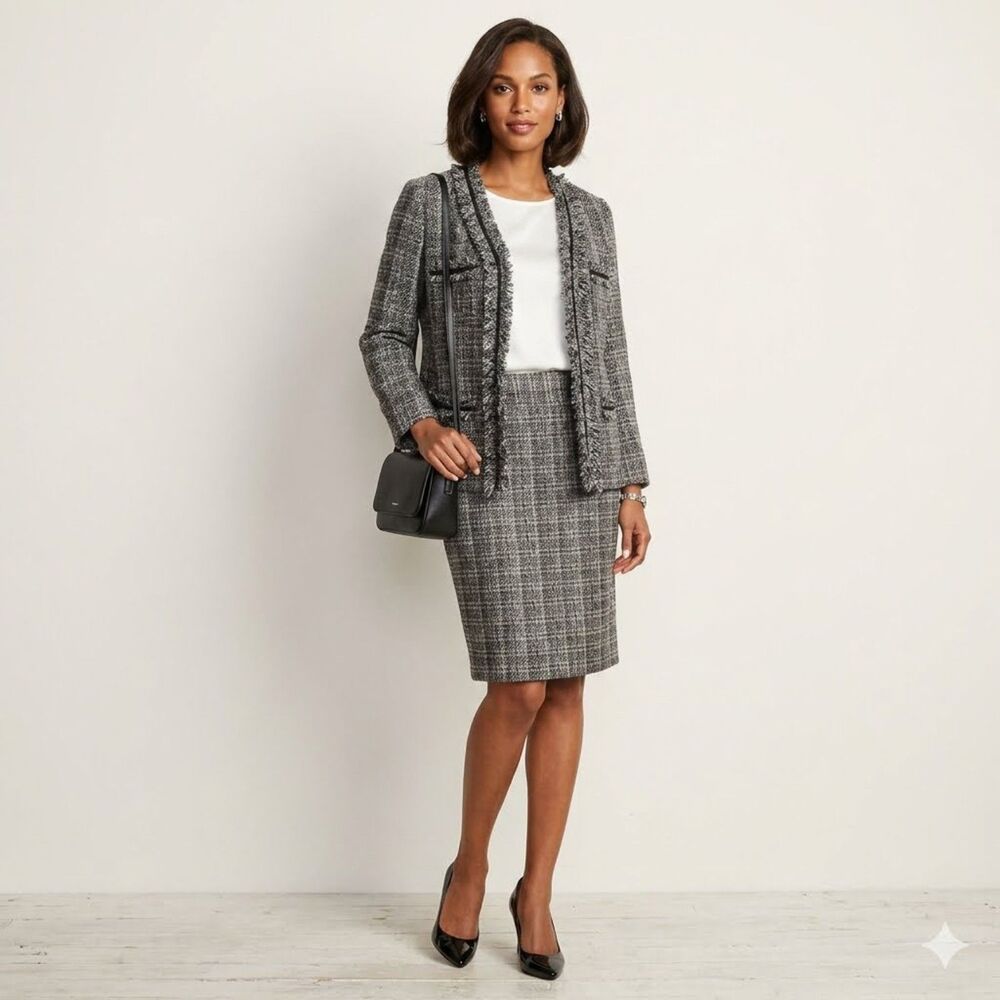 Charter Club | Wool Blend Tweed Skirt Suit Set Preppy Academia Quiet Luxury M